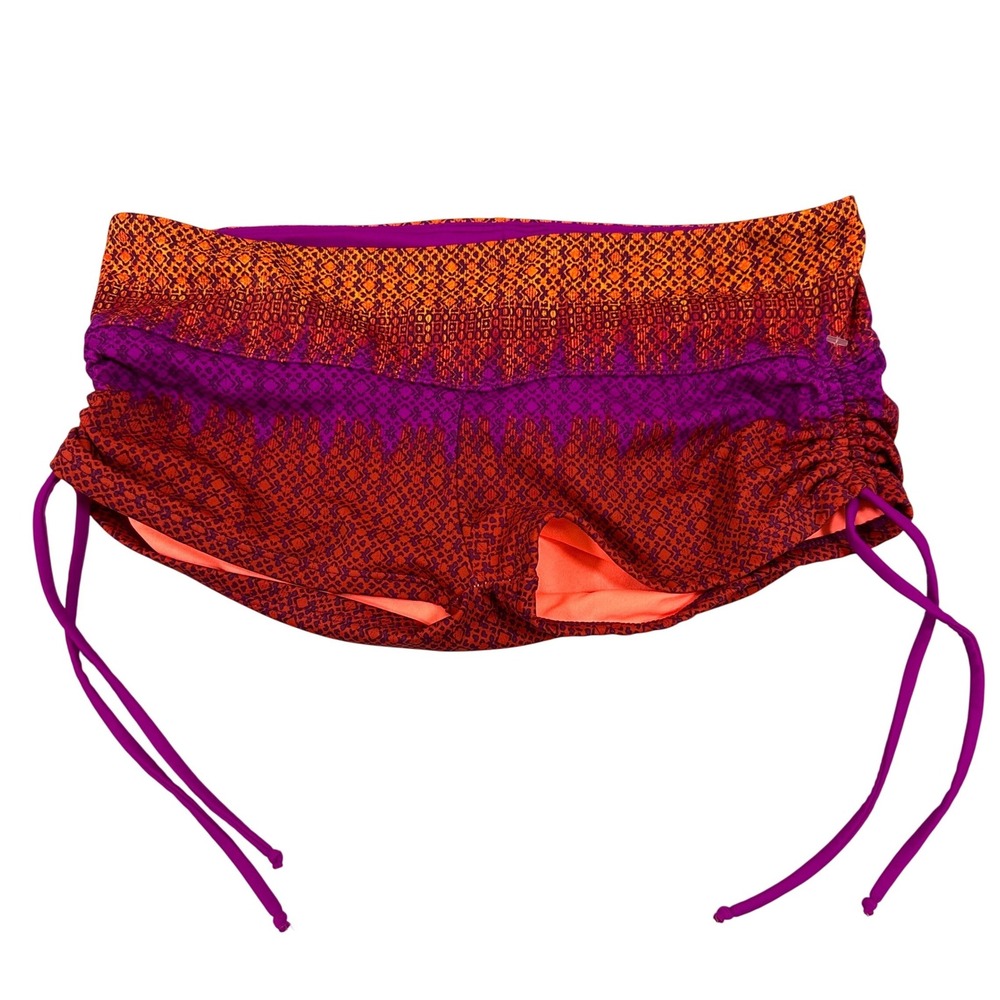 Athleta Swim Shorts Women Small Multicolor Geometric Ruched Side Tie USA made